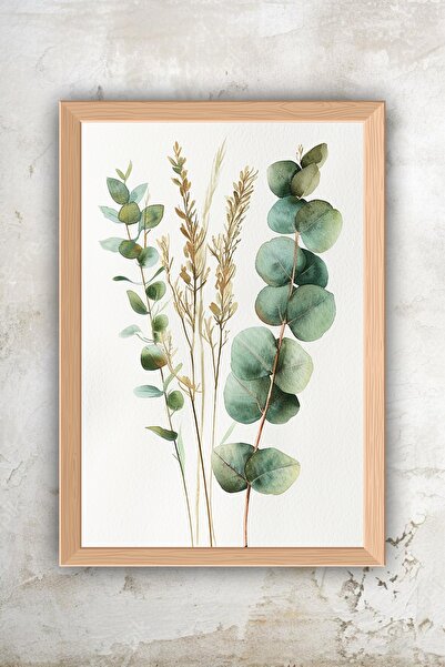 beedene Okaliptus Ahşap Çerçeveli Tablo Dekoratif Minimalist Modern Tablo