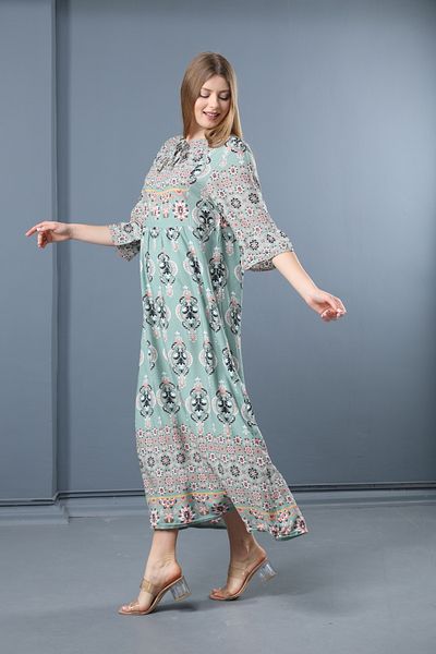 mervemoda Women's three quarter sleeve long woven dress