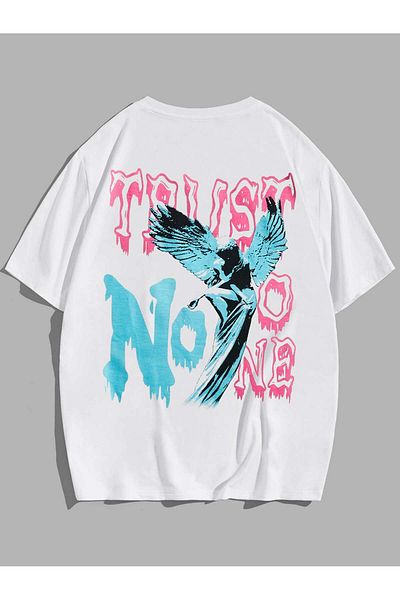 Jose Clothing Μπλουζάκι Unisex Λευκό εμπριμέ από οργανικό βαμβάκι Oversize με κοντό μανίκι