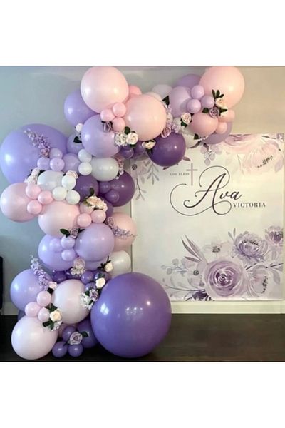 Çemrek Süs Parti Lilac pink white purple balloon chain set 100 pieces