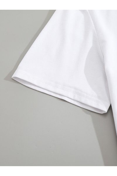 Jose Clothing Μπλουζάκι Unisex Λευκό εμπριμέ από οργανικό βαμβάκι Oversize με κοντό μανίκι