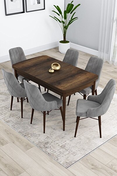 Canisa Kar Serisi 80x132 Açılabilir Mdf Barok Ahşap Desenli Mutfak Masası Tak...