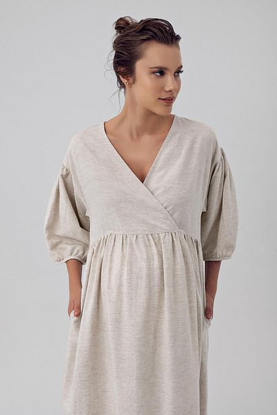 Artış Linen Half Balloon Sleeve Double Breasted Maternity Dress