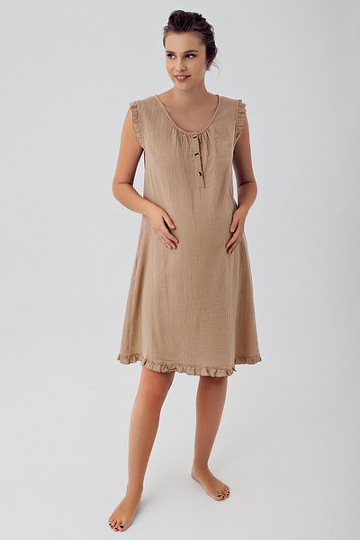 Artış Double Layer Muslin Cotton Sleeveless Short Maternity Nightgown