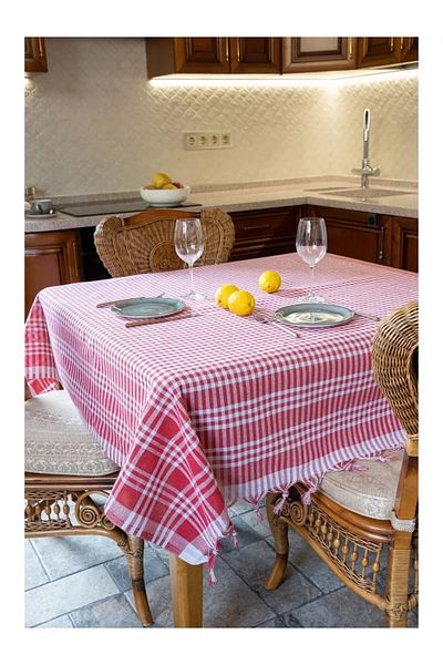 by ballı biocotton Natural Tablecloth & Picnic Cloth & Tablecloth Plaid Gingham Patterned 170x170cm