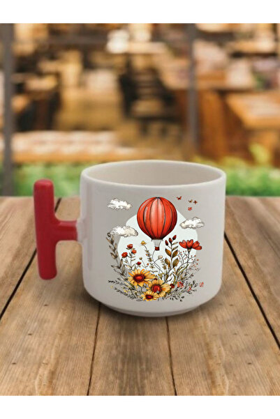 lili hediyelik كوب قهوة بتصميم بالون وزهرة - كوب شاي من السيراميك، كوب هدية ل...