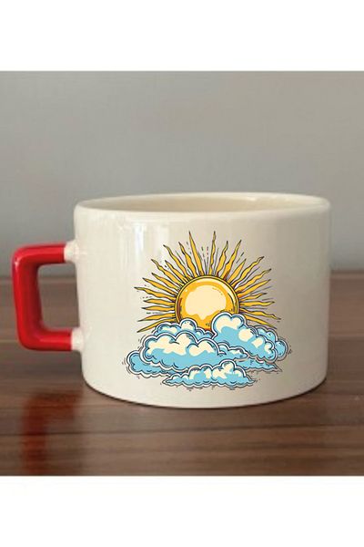 lili hediyelik Sun Behind the Clouds Themed Cup Mug Cup - Ceramic Tea, Coffee Gift Cup