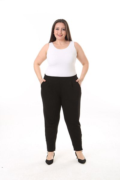 XL Modam LARGE SIZE BLACK PLEATED LOOP ZIPPERED LYCRAS PANT
