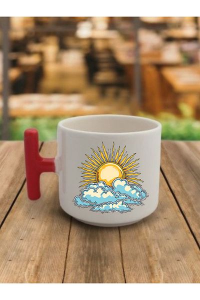lili hediyelik Sun Behind the Clouds Themed Coffee Cup Mug - Ceramic Tea, Coffee Gift Cup