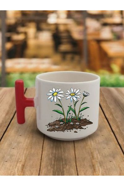 lili hediyelik Daisy in Soil Themed Coffee Cup Mug - Ceramic Tea, Coffee Gift Cup