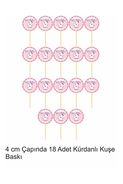 Atölye7Tasarım Ilk Dişim 18 Adet Pembe Kız Diş Buğdayı Kürdanlı Cupcake Pasta...
