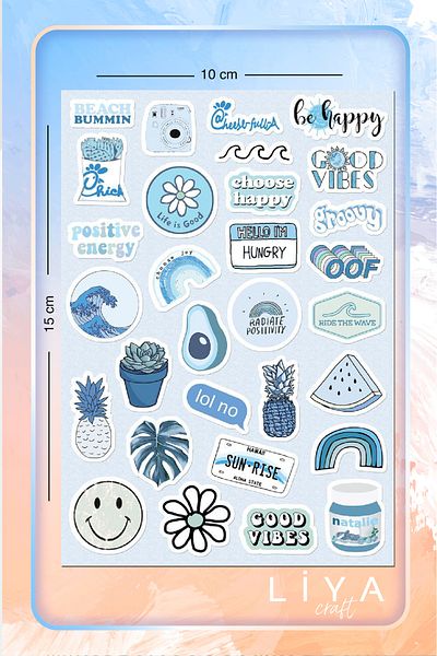 LiyaCraft مجموعة ملصقات Blue Good Vibes مناسبة لمجلة Planner Agenda Bullet Journal