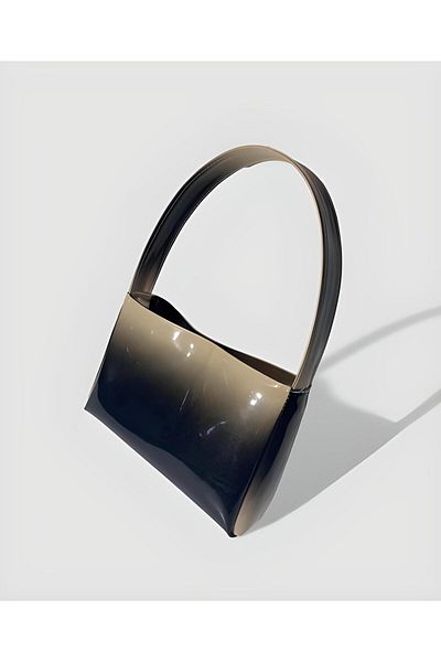 YMZBAG Geantă de umăr de damă din piele lacuită de mărime medie degradată neagră crem