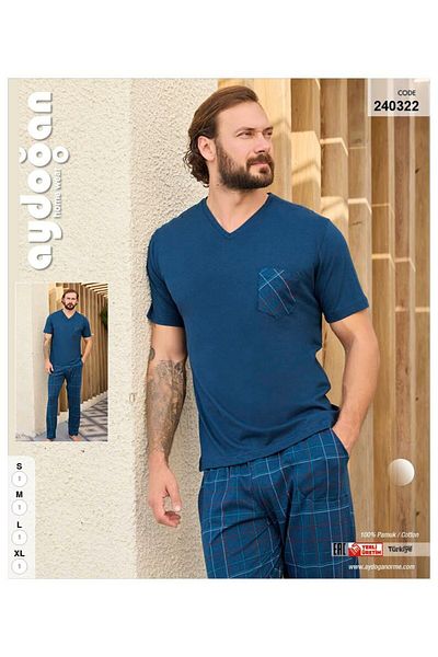 Aydoğan Ανδρικό σετ πιτζάμες με λαιμόκοψη V Navy Blue κοντό μανίκι 100% βαμβάκι- 240322