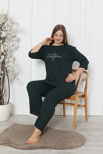 FAMES PİJAMA Plus Size Women's Pajama Set Pumpkin Khaki