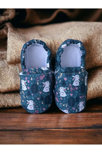 Kokopatik ,Non-Slip Sole,Organic Cotton Home Nursery Booties,Rabbit Patterned Booties