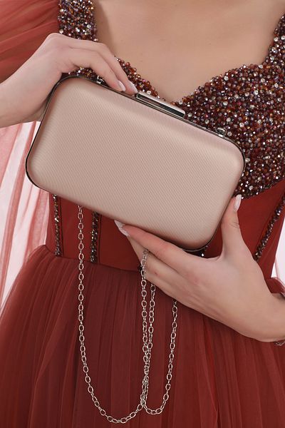 womenacs Βραδινό φόρεμα με μοτίβο σε σκόνη Clutch Γυναικεία τσάντα χειρός και μακρύ λουράκι