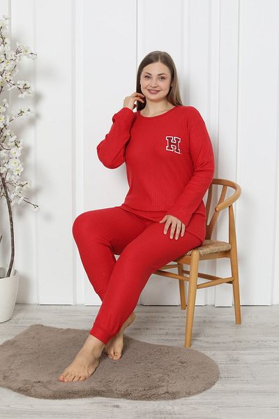 FAMES PİJAMA Long Sleeve Women's Pajama Set H Red