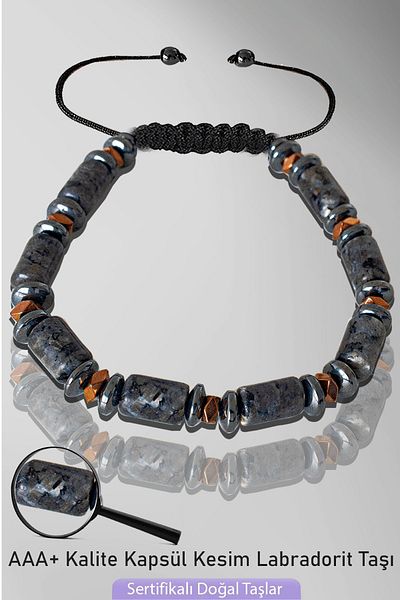 Tesbih Atölyesi Certified Rose Hematite Capsule Model AAA+ Labradorite Stone Bracelet