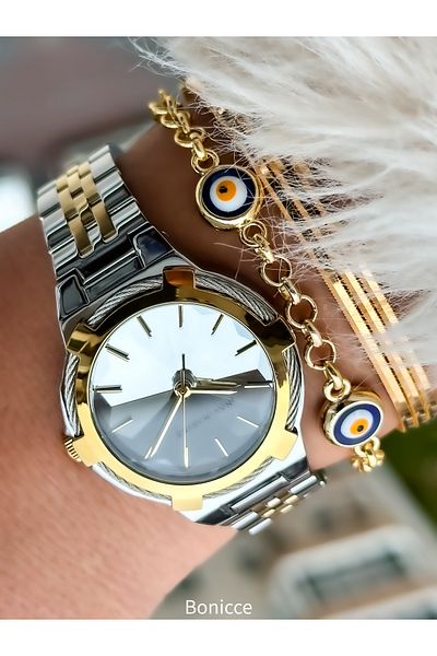 Navimarine Brand Luxury, silver color, wicker cord Women's Wristwatch + bracelet