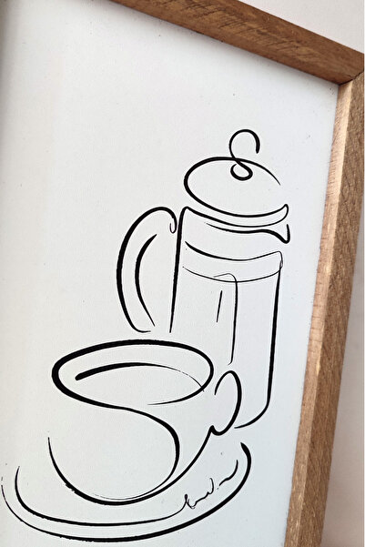 Tooall Pictură cu filtru liniar pentru cafea și ceașcă, masă de cafea cu cadru din lemn