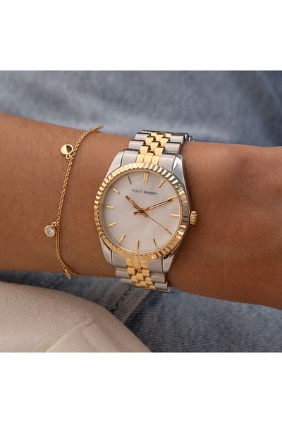 100de100Gübre Sunrise Rond Damenuhr Gold- und Silberfarben und Armband VH08015