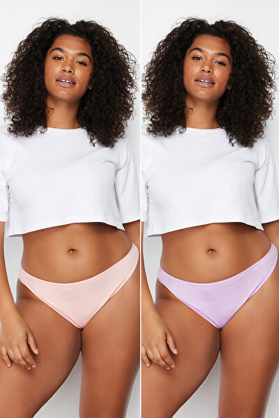Trendyol Curve Lilac-růžové bavlněné kalhotky větší velikosti – balení 2 TB24Cm00001