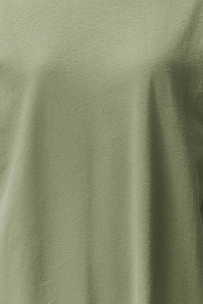 Trendyol Collection Khaki Plain Tričko Šaty 100% bavlna Moon Sleeve Shift/Pohodlný střih Midi Midi Šaty TWOSS24EL00126