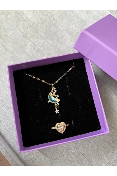 Sepetten Eve Çelik Kararmaz Ay Yıldızlar Kolye Ve Yüzük Ciddi Ilişki Yüzüğü Pandora&ç Set 14 Şubat