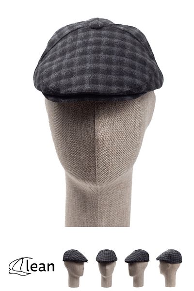 LEAN CAP Classic Buttoned Cap, Gray Cap, Stamp Winter Plaid Square Pattern Wool Fabric Cap Hat