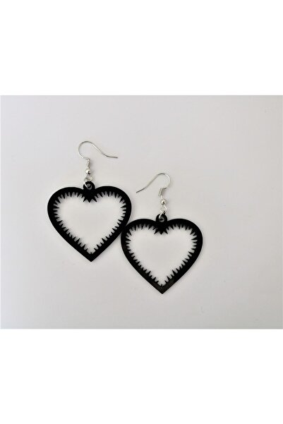 Aker Hediyelik Özel Trend Model Gotik Dikenli Kalp Pleksi Akrilik Siyah Küpe