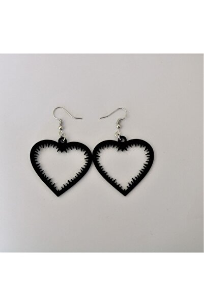 Aker Hediyelik Özel Trend Model Gotik Dikenli Kalp Pleksi Akrilik Siyah Küpe