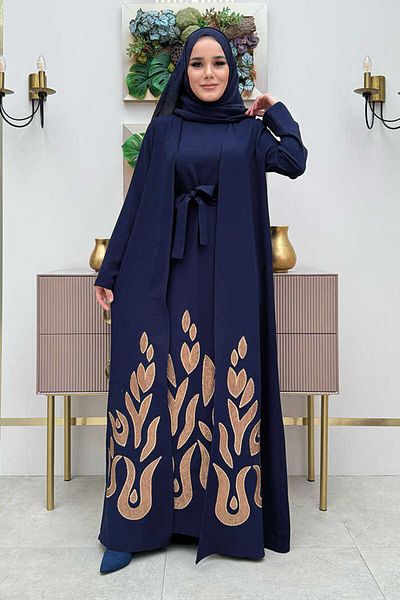 Bym Fashion Φόρεμα με μοτίβο φούστας Abaya Suit 8495 Navy Blue