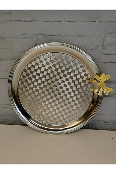 ALANYA HOME DECOR COFFEE PRESENTATION BUTTERFLY CHECKERS TRAY ROUND KAHVE SUNUM KELEBEK DAMA TEPSİ YUVARLAK 25,5 CM