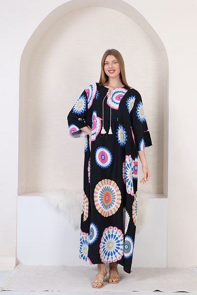 mervemoda Γυναικείο φόρεμα μεγάλου μεγέθους τριών τετάρτων μακρύ υφαντό μανίκι