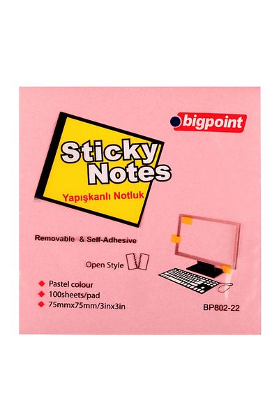 Bigpoint Pink 75X75Mm Note Paper - Adhesive Pack of 12