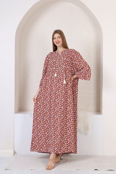 mervemoda Γυναικείο φόρεμα μεγάλου μεγέθους τριών τετάρτων μακρύ υφαντό μανίκι