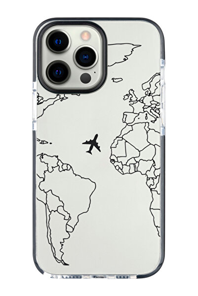 shoptocase Iphone 15 PRO MAX Uyumlu Ultra Korumalı Çizgisel Harita Desenli Im...