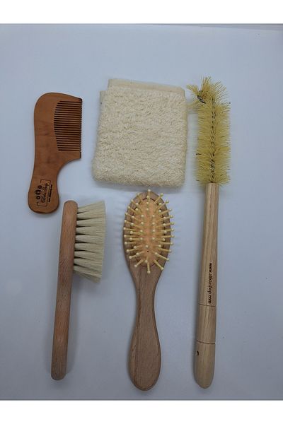 Organic Organic Baby Care Set Goat Hair 100% Cotton Fiber Bamboo Comb Tampiko Brush Set 2