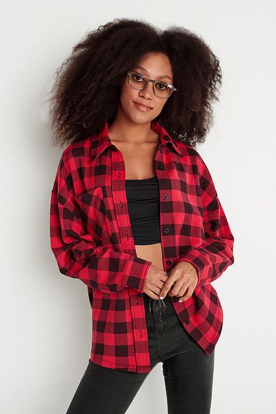 modacix Winter Red Checkered Oversize Plaid Shirt - Comfortable Fit Shirt