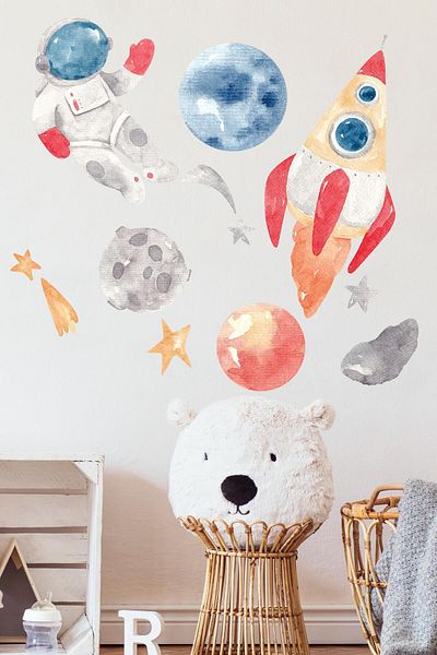 Postifull Baby Room Sticker Set Wall Decoration, Space Themed, Kids Room Wall Sticker, Adhesive Wall Sticker