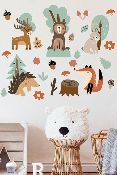 Postifull Baby Room Sticker Set Wall Decoration, Forest Themed, Kids Room Wall Sticker, Adhesive Wall St