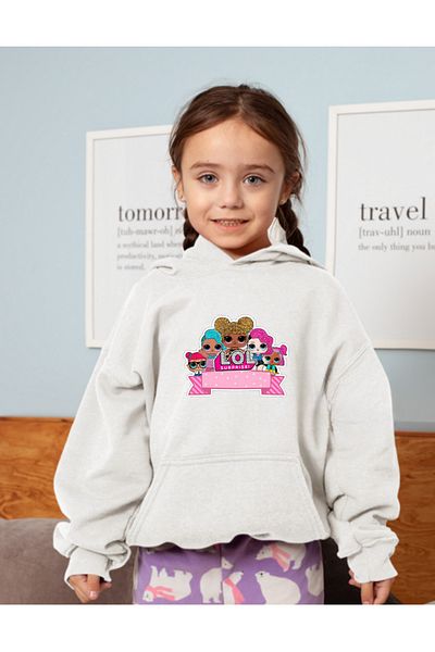 AEMİ Hanorac cu glugă pentru fetiță cu imprimeu LOL Baby / Pulover pentru copii 2 ani - 14 ani