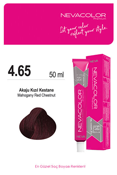 Nevacolor Premium 4.65 AKAJU KIZIL KESTANE Kalıcı Krem Saç Boyası 50ml