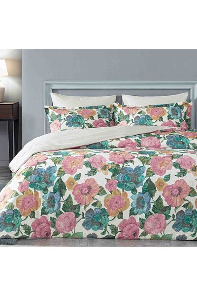 Linens Pistacho Cotton Satin King Duvet Cover Set Pink