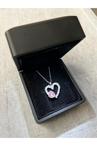 Sepetten Eve Işıklı Kutuda Kolye Çift Kalpli Model kadın Hediyelik Kolye