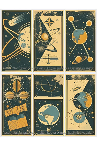 space astronomy science student themed home decoration table set of 6 mini retro wooden posters