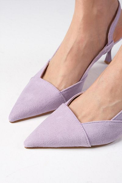 Mio Gusto Megan Lilac Color Pointed Toe Open Back Thick Heeled Shoes