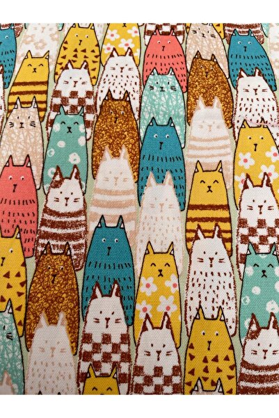 Tam Seramik Kedi Desenli Kırkyama Kumaşı