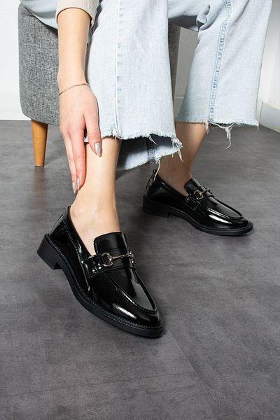 Trendpink Черни лачени меки дамски ежедневни мъжки обувки с катарама